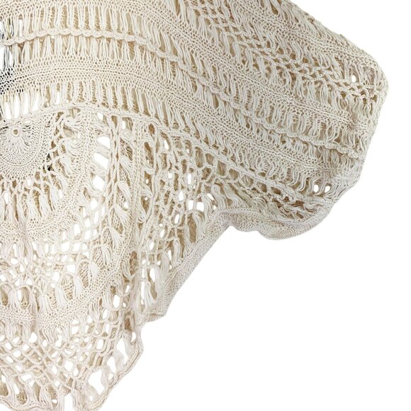 Buffalo lace crochet knit womens top cropped poncho boho color vanilla sz Large - Picture 6 of 16